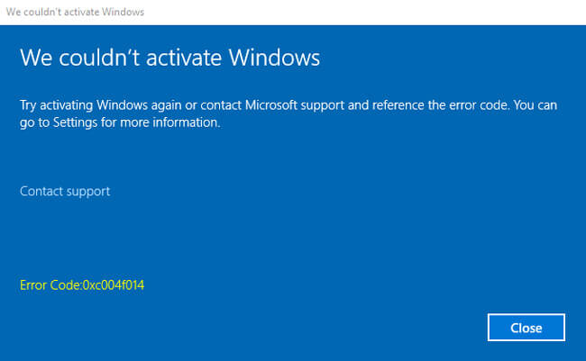 Windows 10 Error Code 0xc004f014 solution
