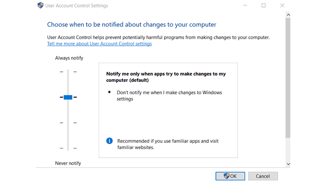 Windows 10 UAC Settings