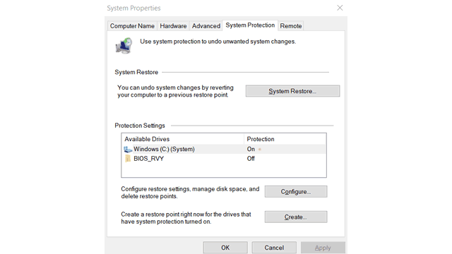 Create custom restore point in Windows 10