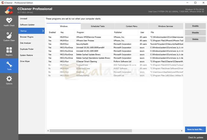 CCleaner pro startup manager