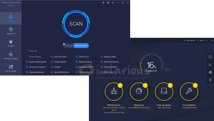 interface difference between Avast cleanup premium and Advanced Systemcare Pro