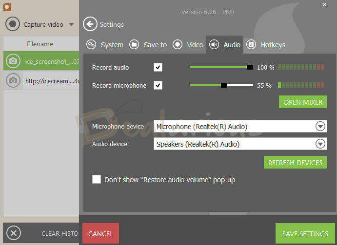 audio settings in Icecream Screen Recorder