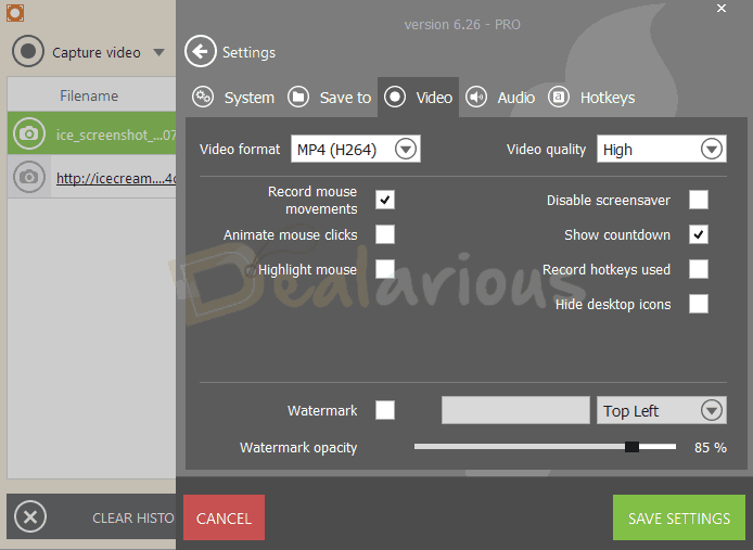 video output settings in Icecream Screen Recorder
