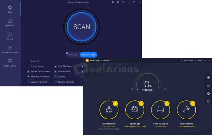 Interface difference between Avast Cleanup Premium and Advanced Systemcare Pro