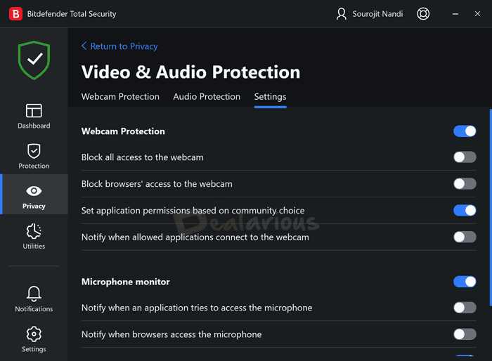 Protect Microphone & Webcam privacy with Bitdefender