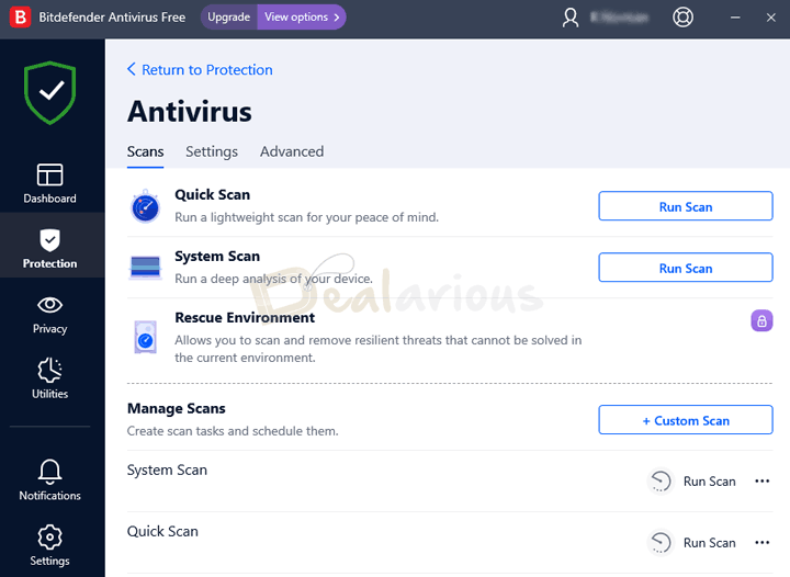 Bitdefender Free Antivirus new Scan options