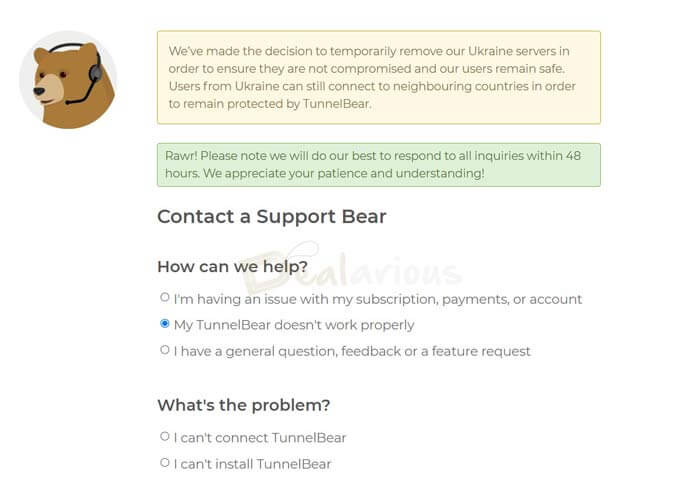 Tunnelbear Contact support