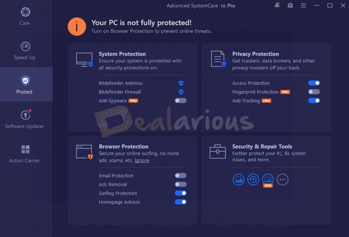 Protection features in Advanced SystemCare