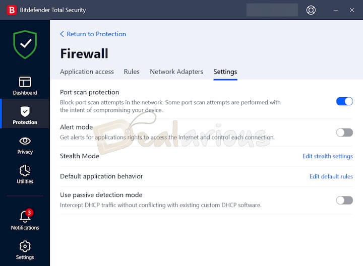 Firewall Settings in Bitdefender