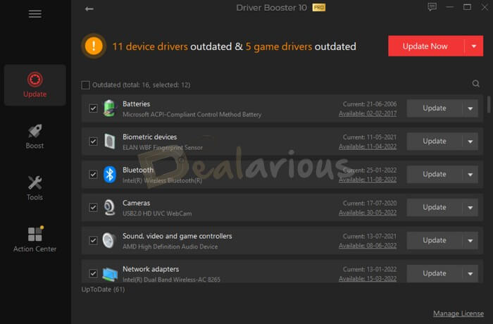 Scan results in Driver Booster 10 Pro