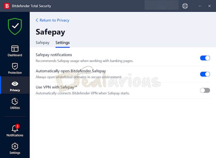 โมดูล SafePay ใน BitDefender