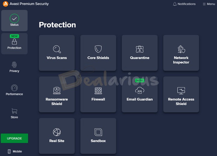 Avast Premium Security Interface with Protection features