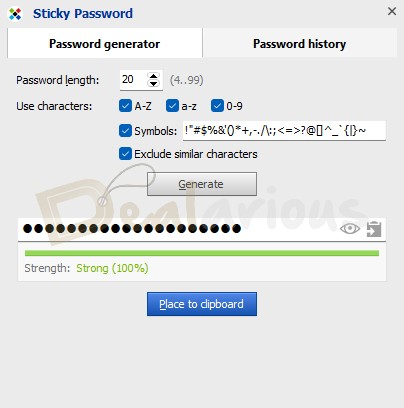 Generate passwords with Sticky Password