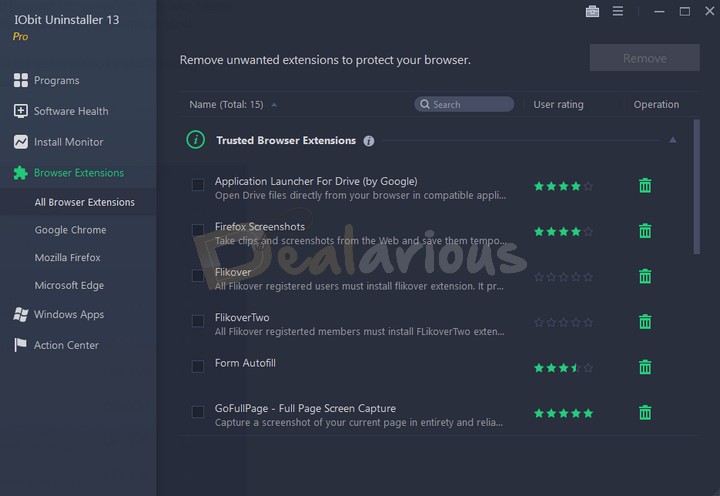 Unwanted Browser Extensions Removal with IObit Uninstaller