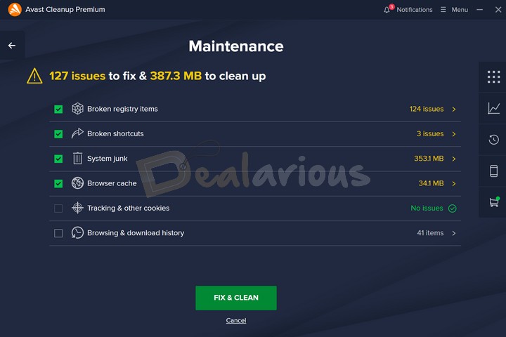 Maintenance scan results in Avast Cleanup