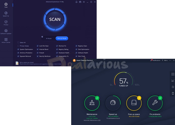 Interface difference between Avast Cleanup Premium and Advanced Systemcare Pro