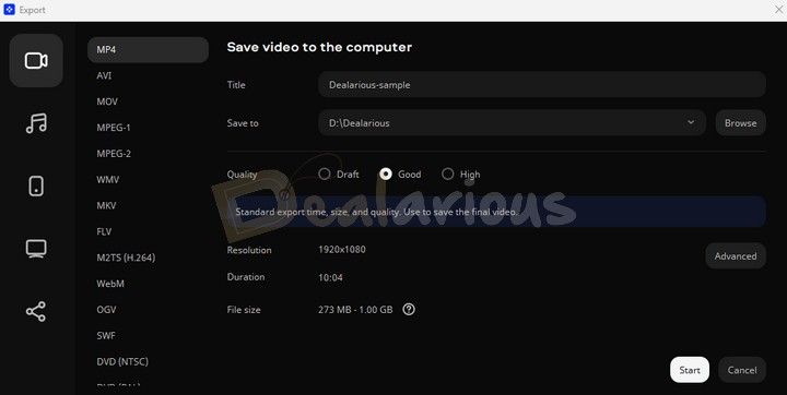 Exporting media files in Movavi Video Editor