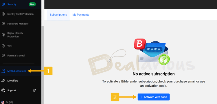 Add a new subscription to Bitdefender Central account