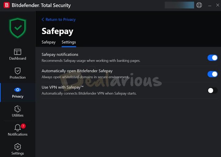 Safepay Module in Bitdefender