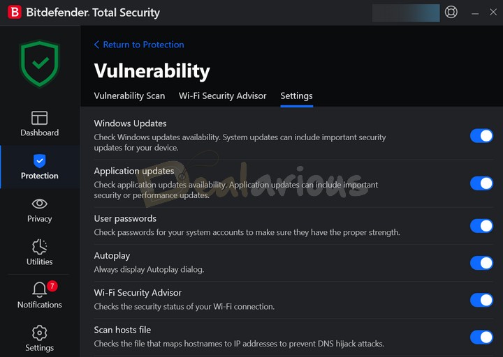 Vulnerability scan in Bitdefender