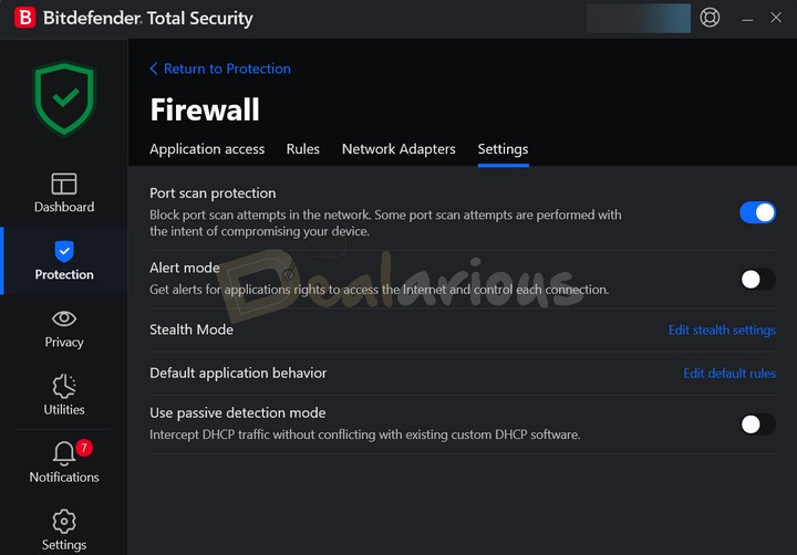 Firewall Settings in Bitdefender
