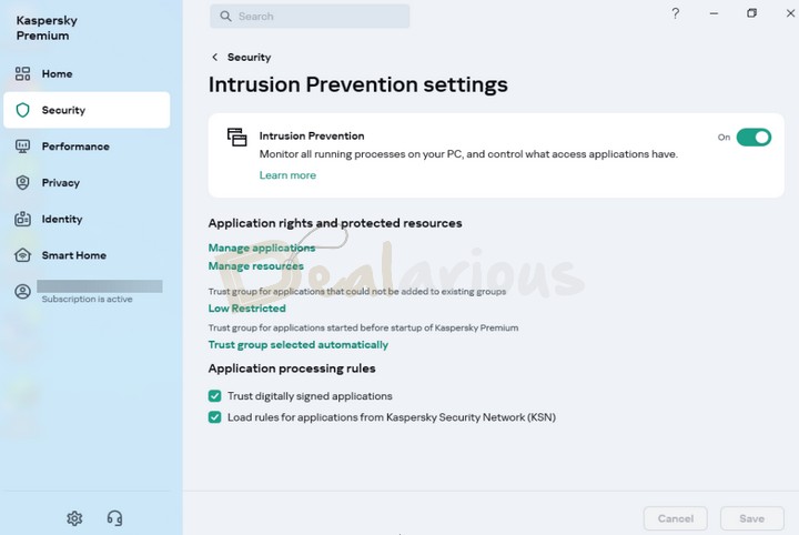Intrusion prevention settings