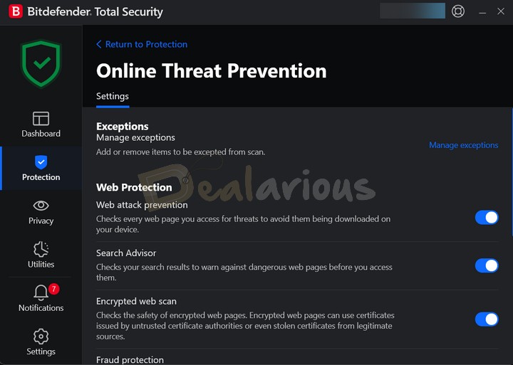 Online Threat Prevention in Bitdefender