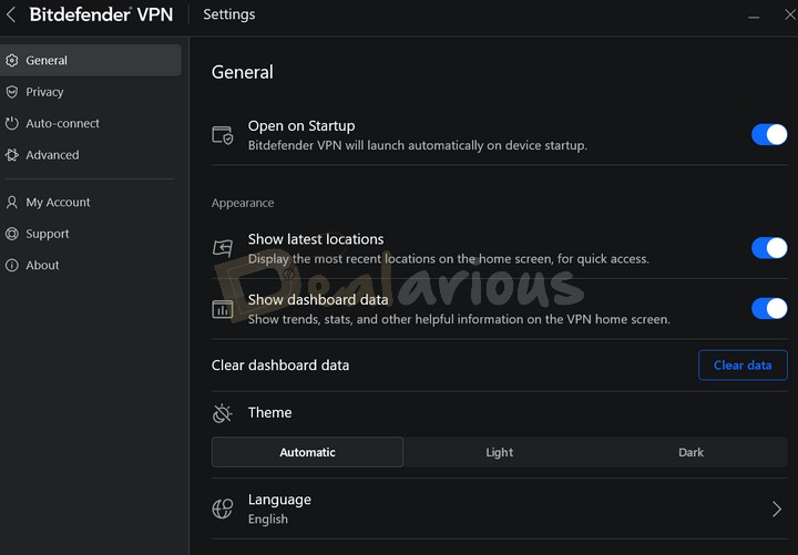 Bitdefender VPN General Settings review