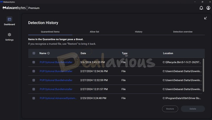 Malwarebytes detecting Malware and PUP in real-time