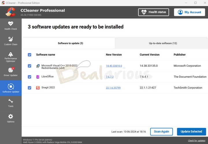 Update software with ccleaner