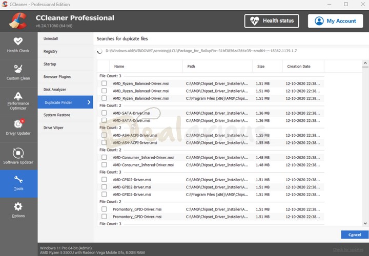 Find Duplicate files with CCleaner