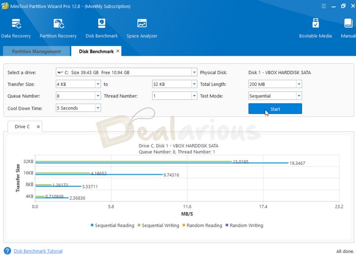 Disk Benchmarking in MiniTool