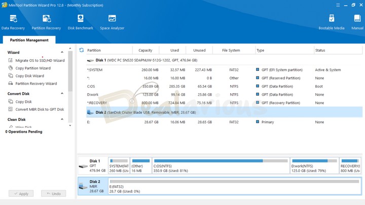 Interface of MiniTool Partition Wizard