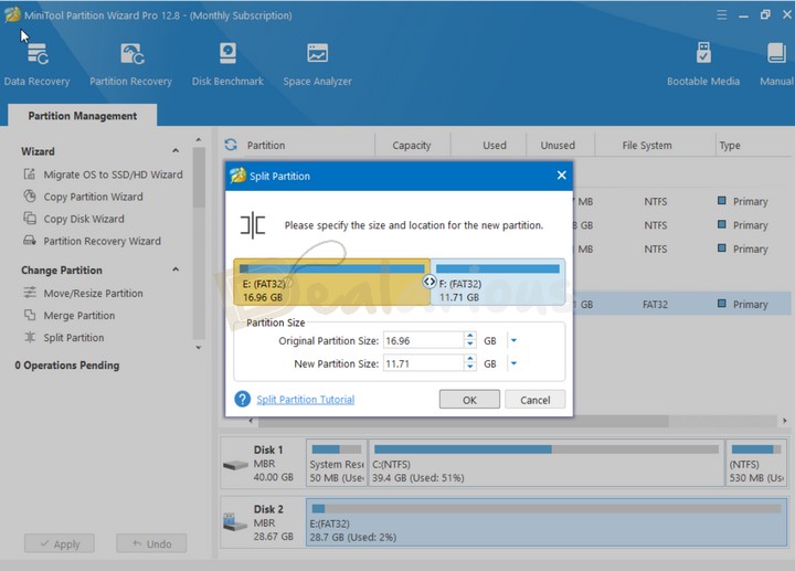 Split partition using MiniTool