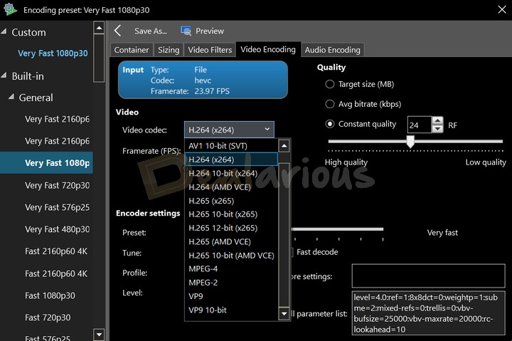 Convert HEVC to H264 with VidCoder