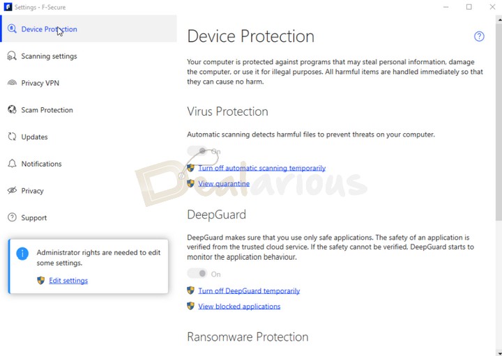 F-Secure Settings review