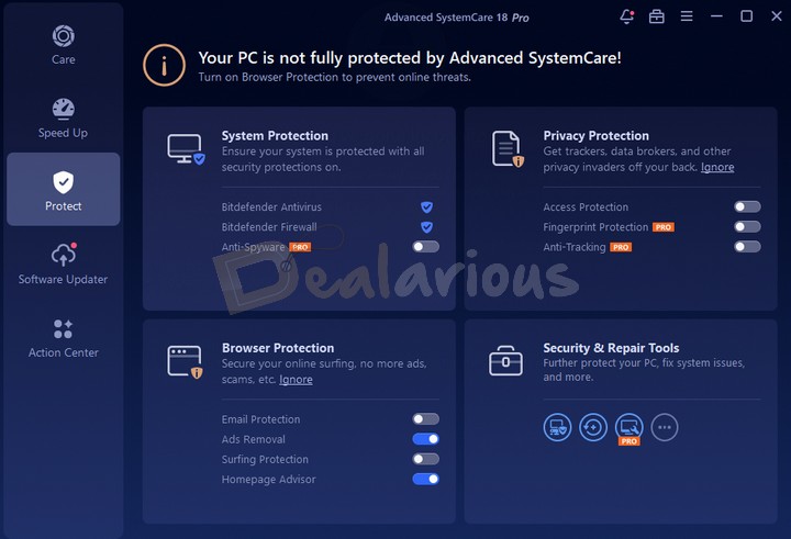 Protection features in Advanced SystemCare