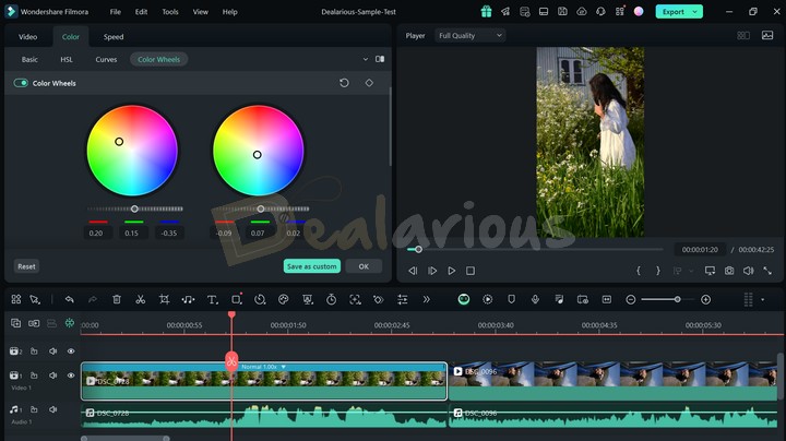 Color grading in Wondershare Filmora 14