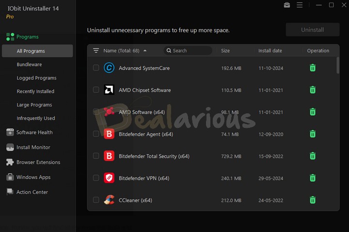 Interface of IObit Uninstaller 14 Pro