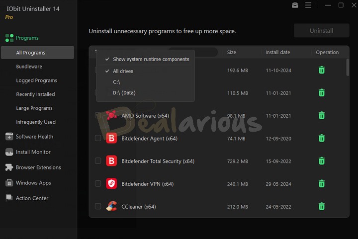 Software filter in IObit Uninstaller 14