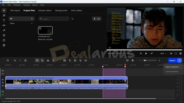 Exporting specific parts of the video in Movavi