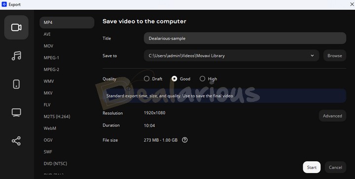 Exporting media files in Movavi Video Editor 2025