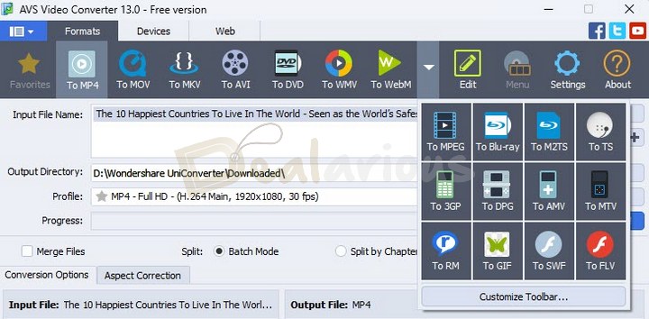 AVS Video Converter output formats