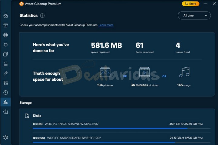 Avast Cleanup Premium Statistics Screen