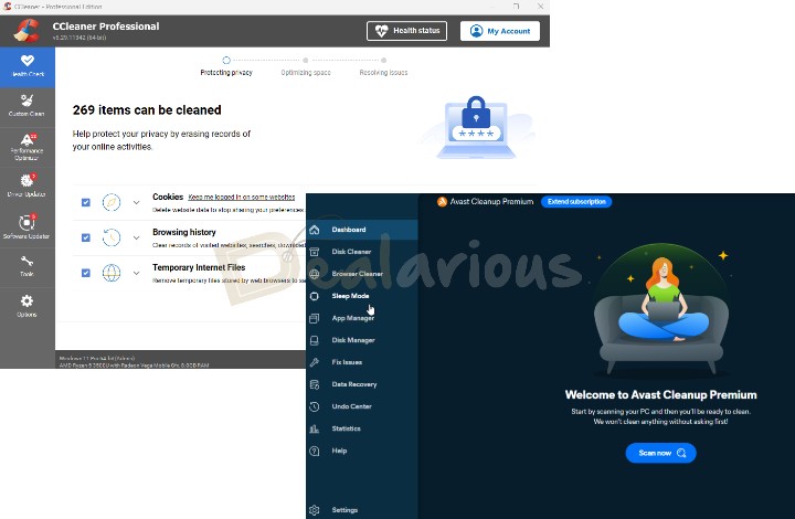 Interface difference between Avast Cleanup Premium and CCleaner Pro