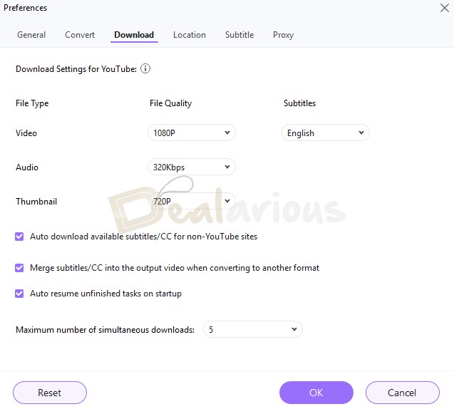 
Download Preferences in Wondershare UniConverter 16