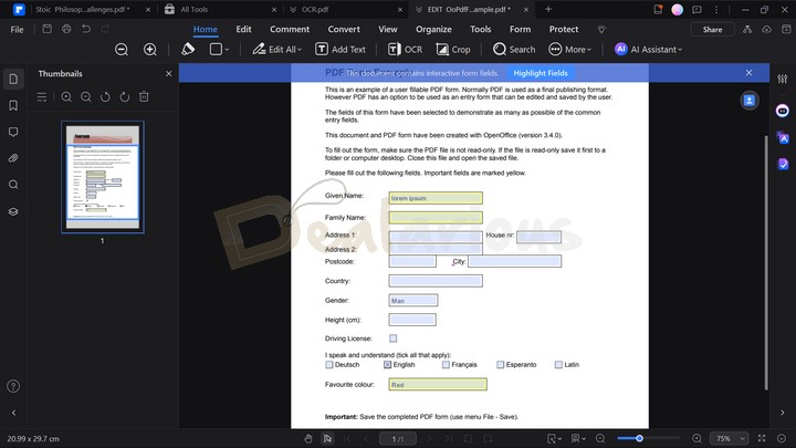 Recognizing form fields in PDFelement 11