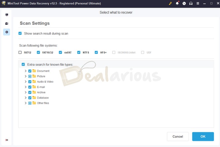 Scan Settings in MiniTool Power Data Recovery