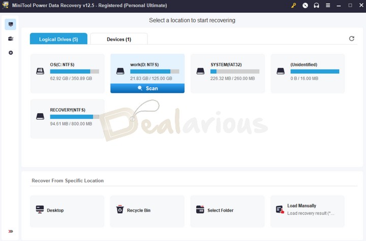 Initiating scan to recover files