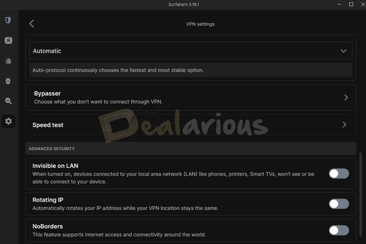 Surfshark VPN Advanced Security settings